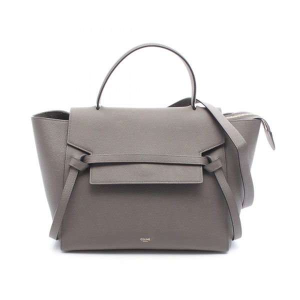 CELINE BELT Shoulder Crossbody Hand BAG NANO leather Gray Used Women