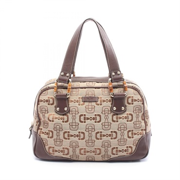 GUCCI Bamboo Horsebit Mini Handbag 248271 canvas leather Beige Brown Used Women
