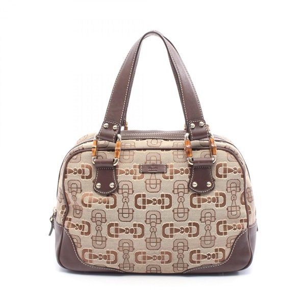 GUCCI Bamboo Horsebit Mini Handbag 248271 canvas leather Beige Brown Used Women