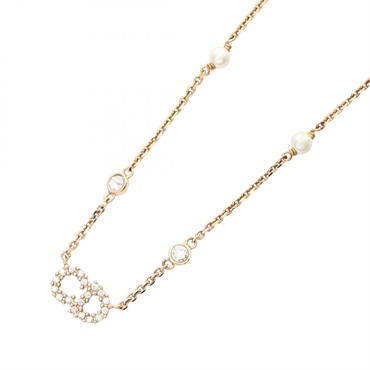 Christian Dior CD logo Necklace Gold Plated Artificial pearl rhinestone White