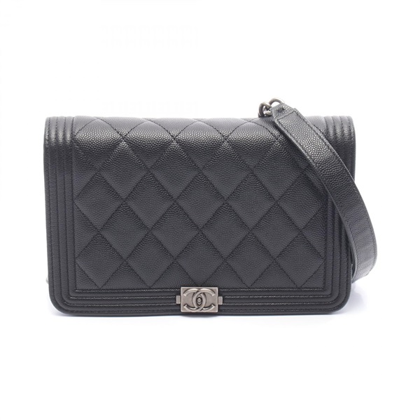 CHANEL Boy Chanel Matelasse Shoulder Bag Grained Calf leather Black Used SHW CC