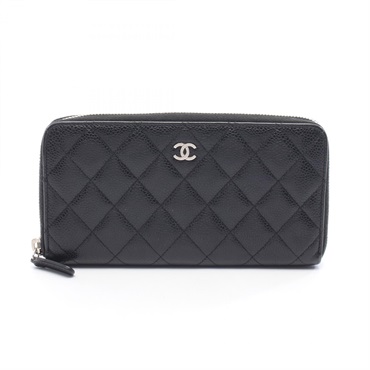 CHANEL Matelasse Classic Long Zip around Wallet purse leather Black SHW Used CC