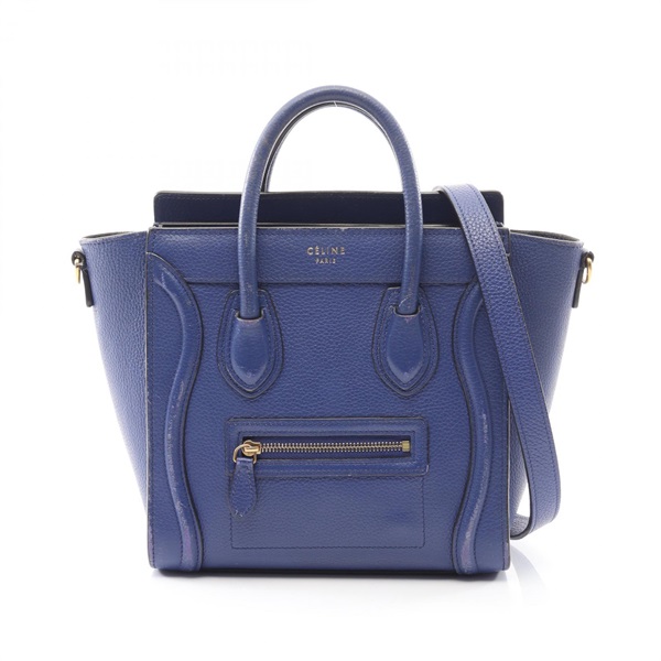CELINE Luggage Nano Shopper crossbody shoulder Handbag 168243 leather Blue Used
