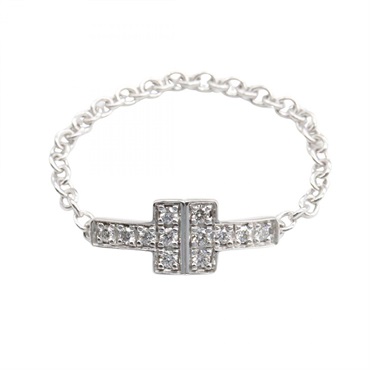 TIFFANY＆CO T Two Chain Diamond Ring 18KWG White Gold Used women US size 5.5