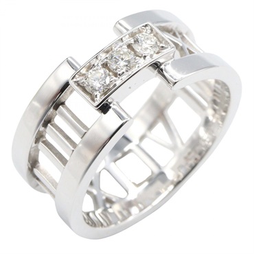 TIFFANY＆CO Atlas 3P Diamond Ring 18KWG White Gold Used women US size 6.75