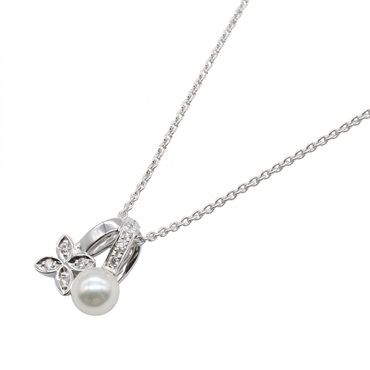 MIKIMOTO Pearl Diamond Necklace 18KWG White Gold White Used women