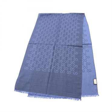 GUCCI GG pattern stole wrap echarpe scarf 1659043G6464269 wool silk Blue NEW