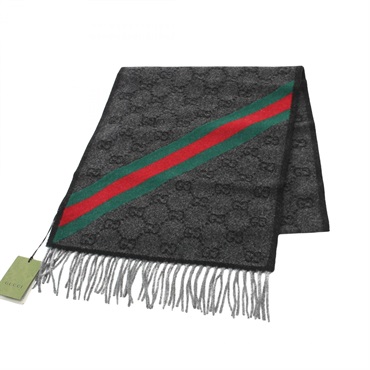 GUCCI GG pattern Scarf wrap stole 5706033G2001466 wool Gray Green Red NEW unisex