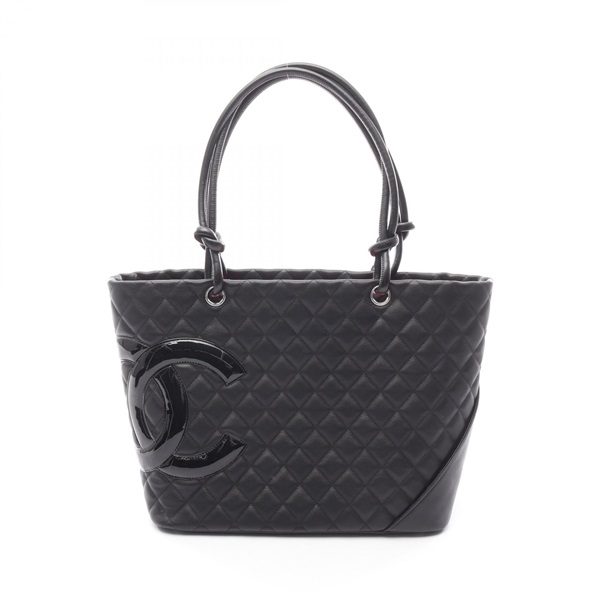 CHANEL Cambon Line Large Tote shoulder Bag Lambskin Black Used Women