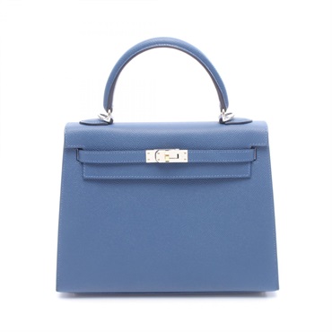HERMES Kelly 25 Handbag K outside stitched Epsom Blue tie Used Women Electrum HW