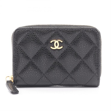 CHANEL Classic Zip Coin Purse Matelasse Grained Calf leather Black Used GHW CC