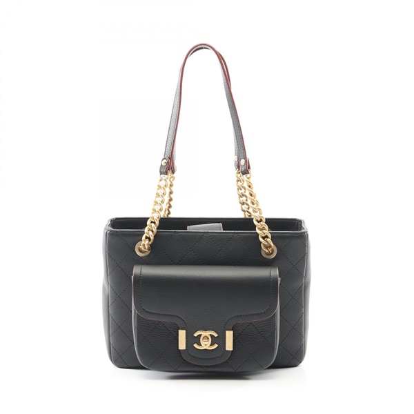 CHANEL Matelasse Tote chain shoulder Bag leather Black Used Women GHW CC Coco