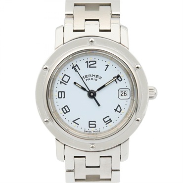 HERMES Clipper Wrist Watch CL4.210 Quartz Stainless Steel White Used Women