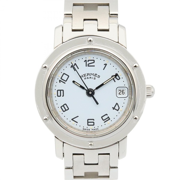 HERMES Clipper Wrist Watch CL4.210 Quartz Stainless Steel White Used Women