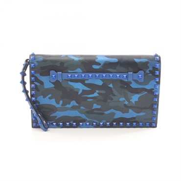 Valentino Garavani Rockstuds Business clutch bag leather Blue Multicolor Used