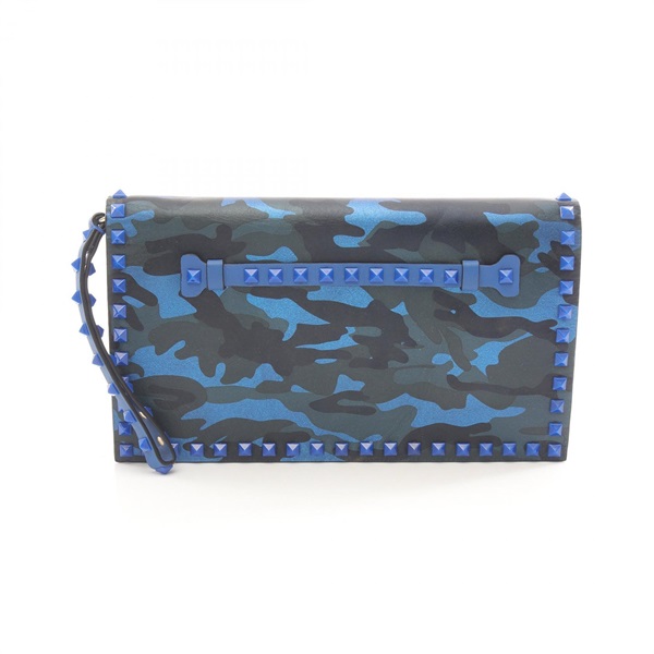 Valentino Garavani Rockstuds Business clutch bag leather Blue Multicolor Used