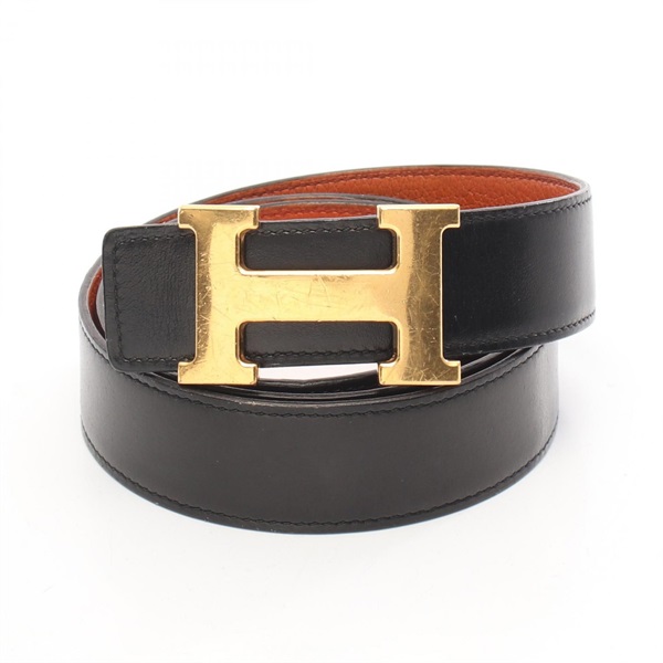 HERMES Constance H reversible belt O Box calfskin Togo leather Black Orange GHW