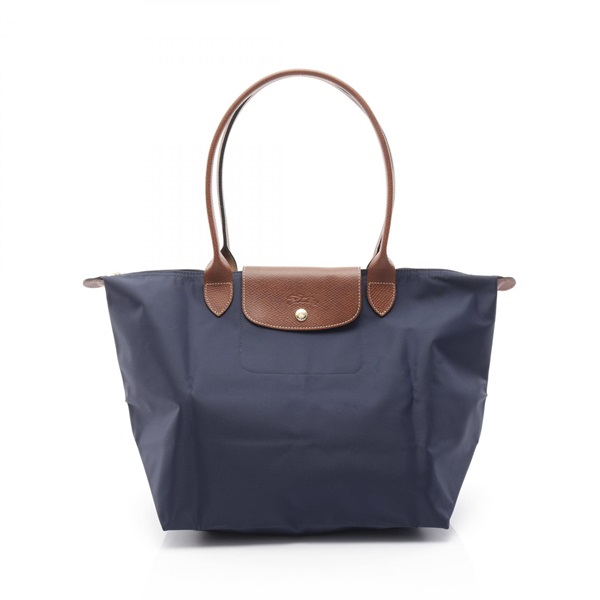 Longchamp Le Pliage Original L Tote Bag canvas leather Navy Brown NEW Women
