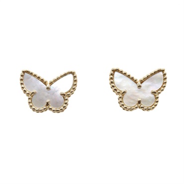 Van Cleef & Arpels Sweet Papillon Mother of Pearl Pierced Earrings 18KYG Gold