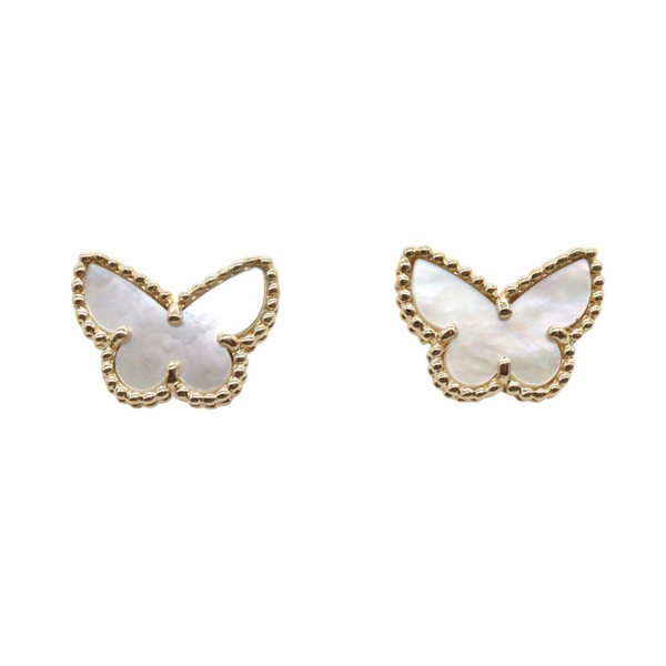 Van Cleef & Arpels Sweet Papillon Mother of Pearl Pierced Earrings 18KYG Gold