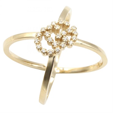 GUCCI GG Running Cross Logo Diamond Ring 18KYG Yellow Gold Used women US size 6