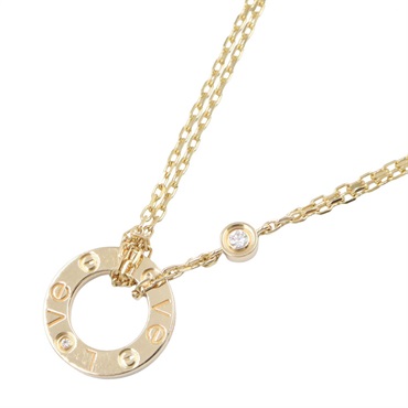 CARTIER Love Circle 2P Diamond Necklace Pendant 18KYG Yellow Gold Used women
