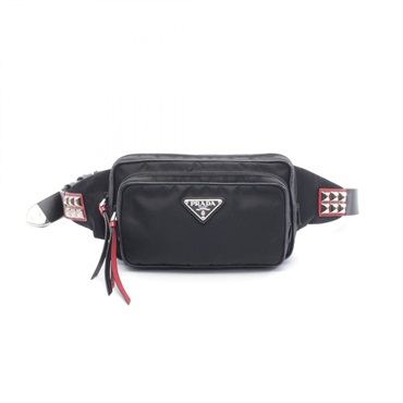 PRADA Studded Belt Waist Crossbody Bag Nylon leather Black Red Used Women