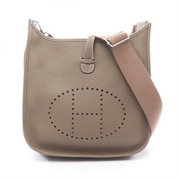 HERMES Evelyne 3 PM Shoulder Bag K Taurillon Clemence Etoupe Grey Used SHW