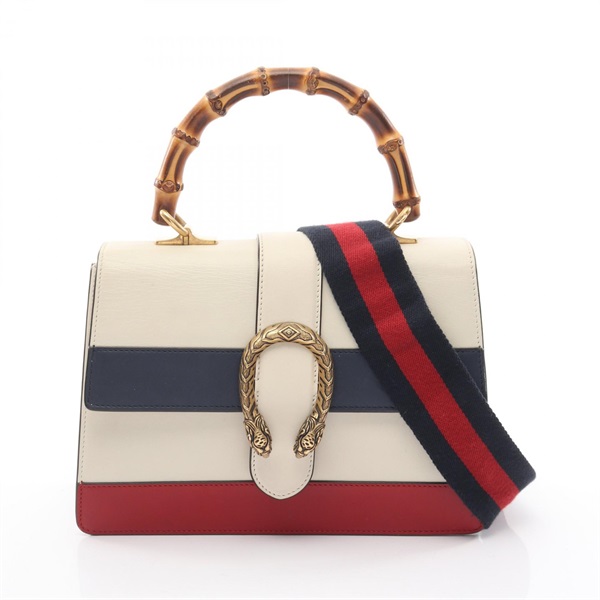 GUCCI Bamboo Dionysus Medium 2Way Shoulder Handbag 448075 leather Beige Navy Red