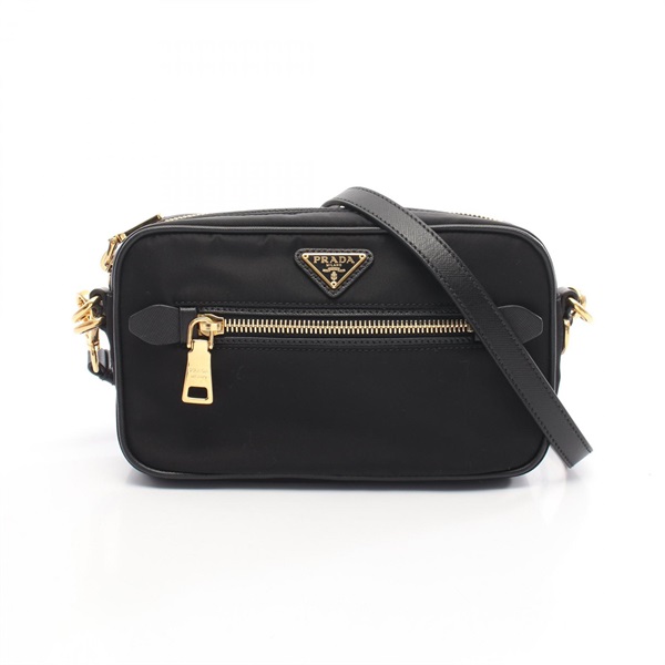 PRADA TESSUTO + SAFFIANO Shoulder Bag BT0773 Nylon leather Black Used Women