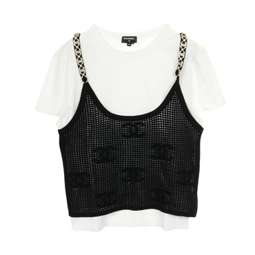CHANEL COCO Mark Knitwear Camisole T-shirt P72150K10356 cashmere cotton #M Used