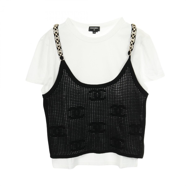 CHANEL COCO Mark Knitwear Camisole T-shirt P72150K10356 cashmere cotton #M Used