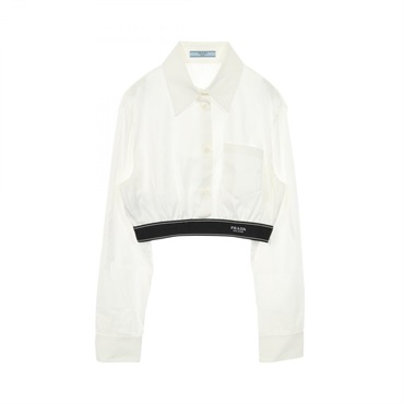 PRADA Poplin Stretch Shirt Blouse cotton White #42 Used Women