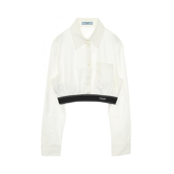 PRADA Poplin Stretch Shirt Blouse cotton White #42 Used Women