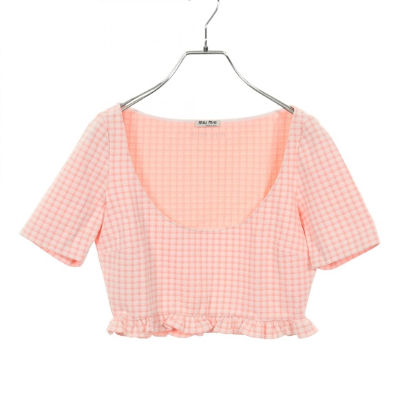 Miu Miu Cropped T-shirt Blouse  MT1741 Nylon Pink #42 Used Women