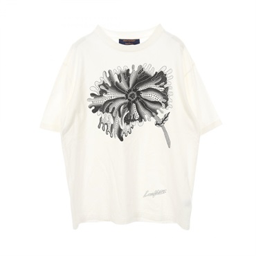 LOUIS VUITTON YK Psychedelic flower T-shirt cotton White Black Used mens #XL