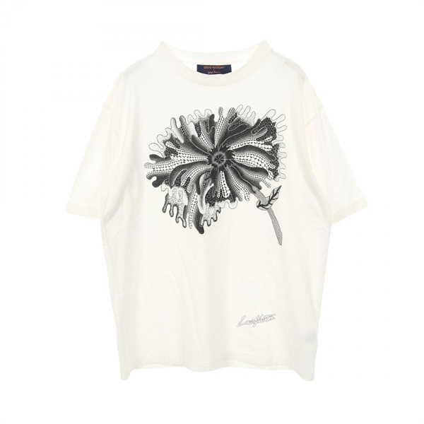 LOUIS VUITTON YK Psychedelic flower T-shirt cotton White Black Used mens #XL