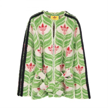 GUCCI x Adidas Trefoil Knit Jacket Cardigan 717694 Nylon Green Multicolor #S