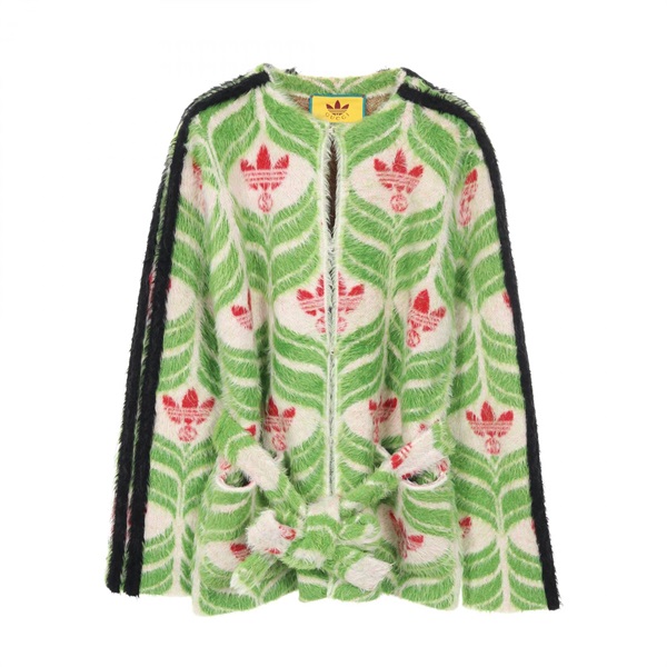 GUCCI x Adidas Trefoil Knit Jacket Cardigan 717694 Nylon Green Multicolor #S
