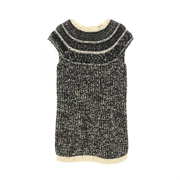 CHANEL COCO Mark button Dress #36 P61623K47214 wool Nylon Black Beige Gold Used