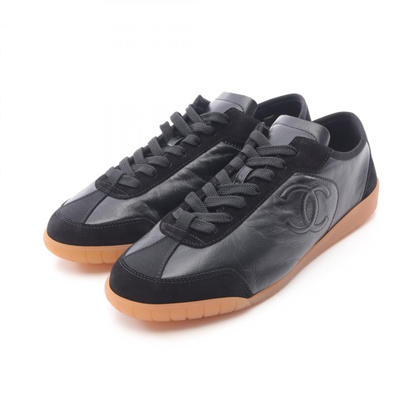 CHANEL COCO Mark sneakers shoes leather Suede Black Women #41 CC