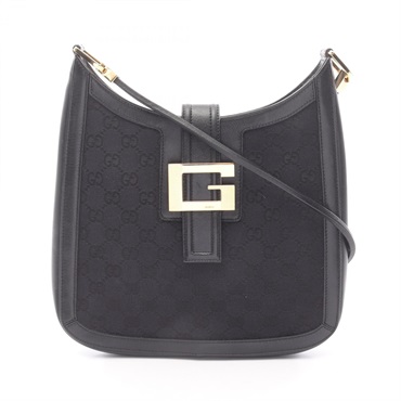 GUCCI GG canvas Shoulder Handbag 001･4142 leather Black GHW Used Women
