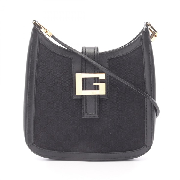 GUCCI GG canvas Shoulder Handbag 001･4142 leather Black GHW Used Women