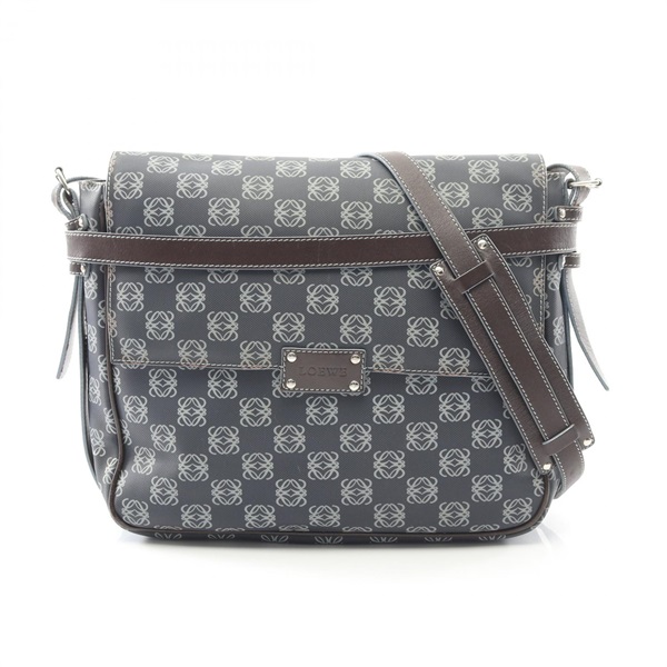 LOEWE Anagram Shoulder Crossbody Bag PVC coated canvas leather Blue Brown Used