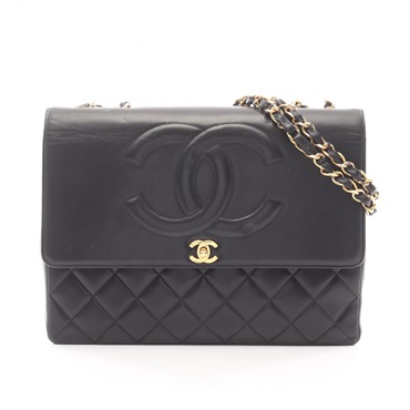 CHANEL Matelasse Jumbo COCO Mark chain Shoulder Bag Lambskin Black Used GHW CC