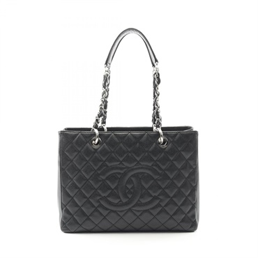 CHANEL Matelasse Grand Shopping GST Tote chain shoulder Bag leather black COCO