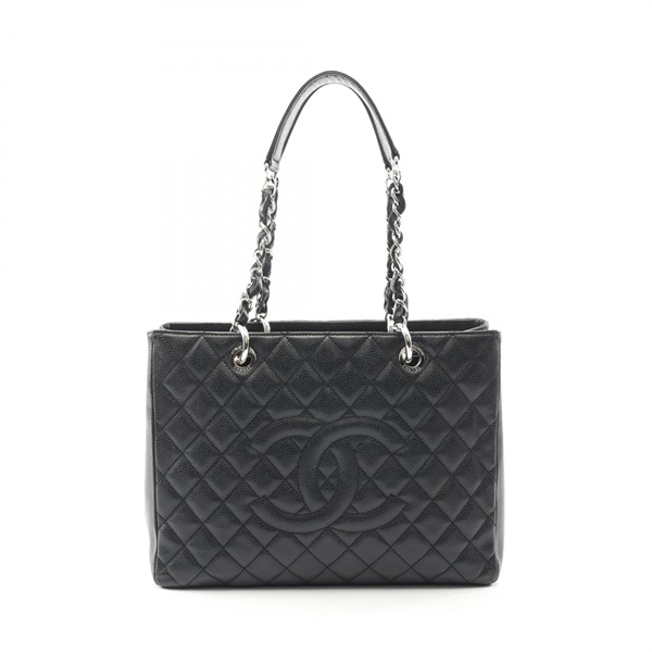 CHANEL Matelasse Grand Shopping GST Tote chain shoulder Bag leather black COCO