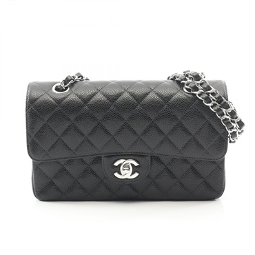 CHANEL Matelasse W flap chain Shoulder Bag A01113 Calf leather Black Used Women