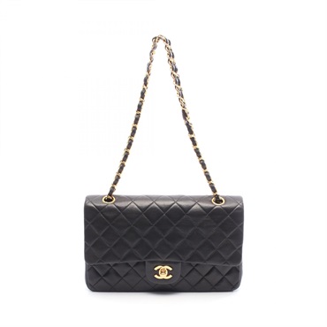 CHANEL Matelasse W flap chain Shoulder Bag A01112 Lambskin leather BK Used GHW