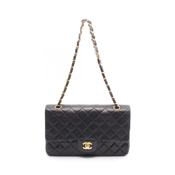 CHANEL Matelasse W flap chain Shoulder Bag A01112 Lambskin leather BK Used GHW